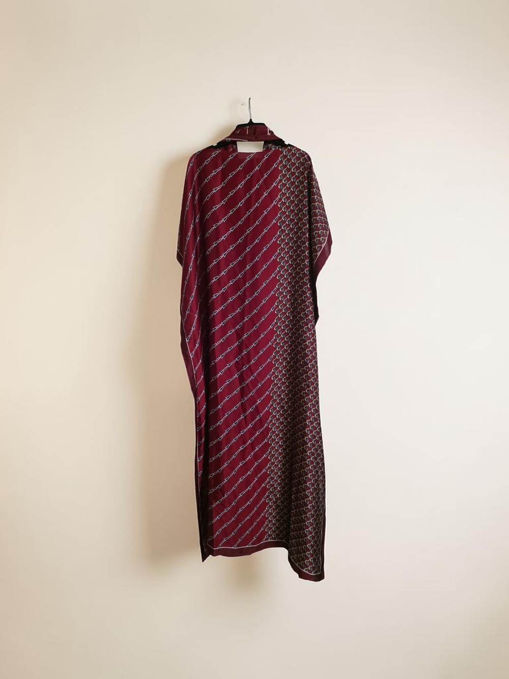 Maroon Patterned Long Dress with Scarf